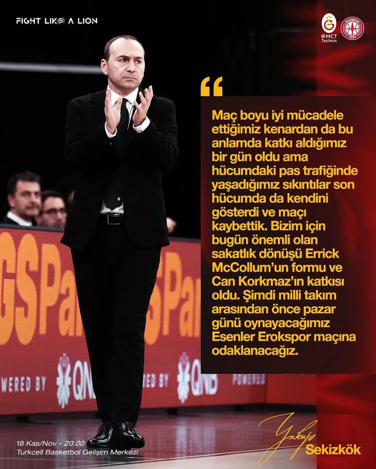 Galatasaray Basketbol'da Yakup Sekizkök'ten Pallacanestro Trieste Maçı Sonrası Açıklamalar Galatasaray Basketbol'da Yakup Sekizkök'ten Pallacanestro Trieste Maçı Sonrası Açıklamalar