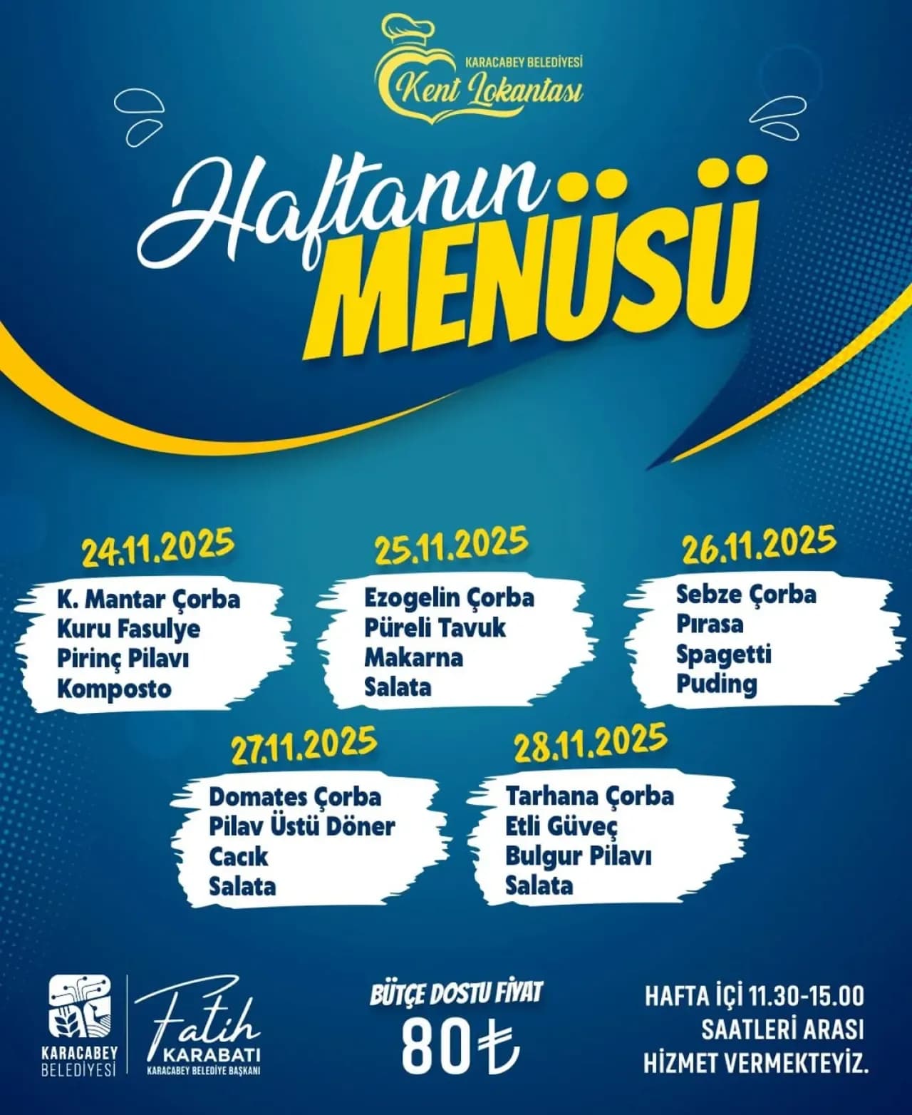 Karacabey Belediyesi Kent Lokantası'nda Bu Haftanın Menüsü Açıklandı