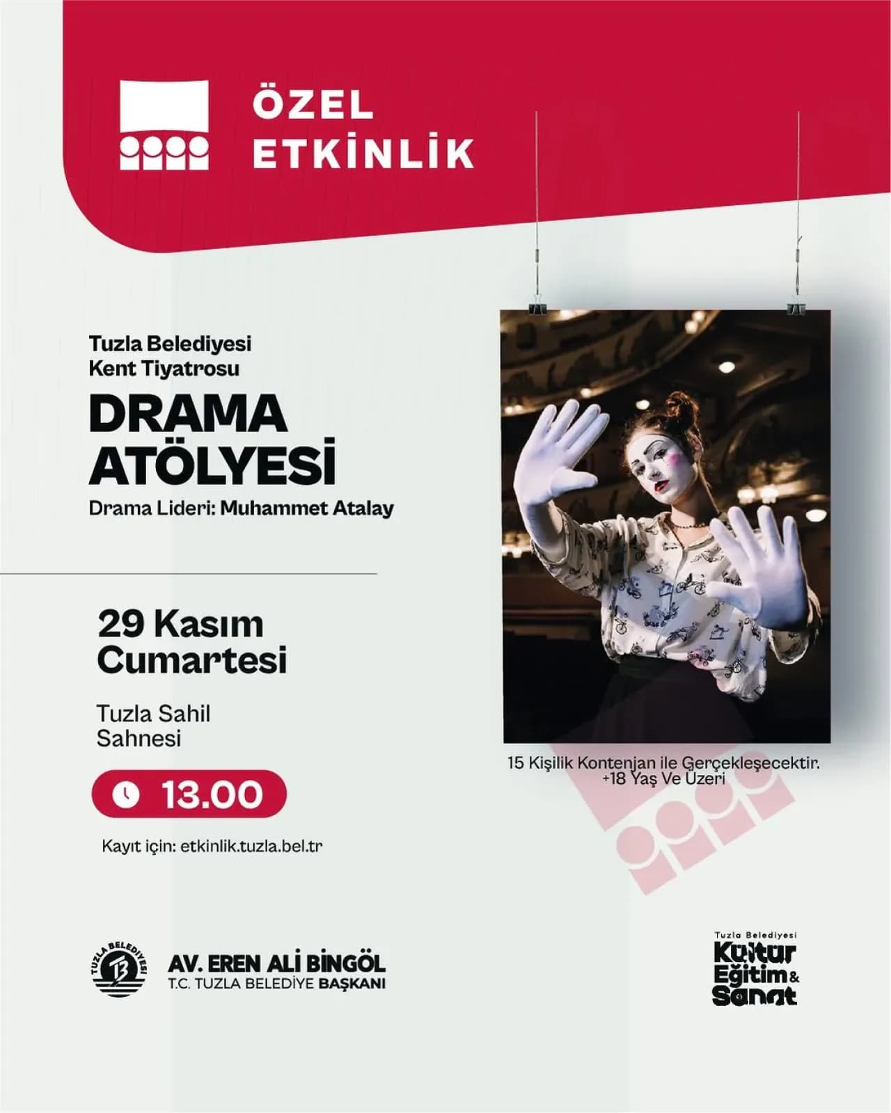 Tuzla Belediyesi Kent Tiyatrosu'nda Drama Atölyesi Başlıyor