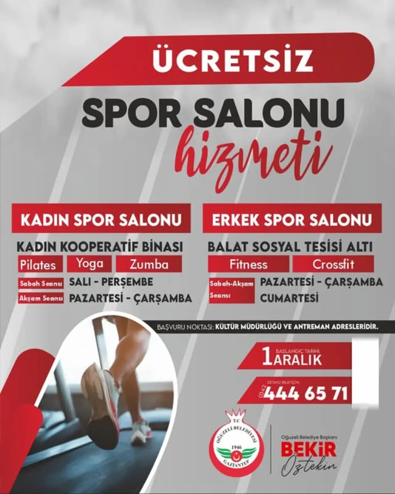 Oğuzeli Belediyesi Ücretsiz Spor Salonu Hizmeti Başlıyor
