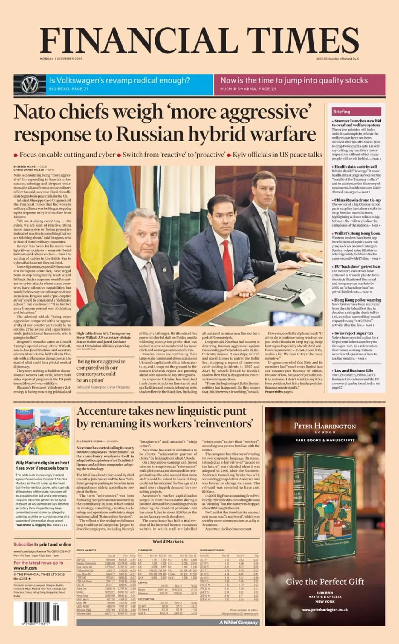 Financial Times 1 Aralık İngiltere Baskısı Manşetlerinde Gündem