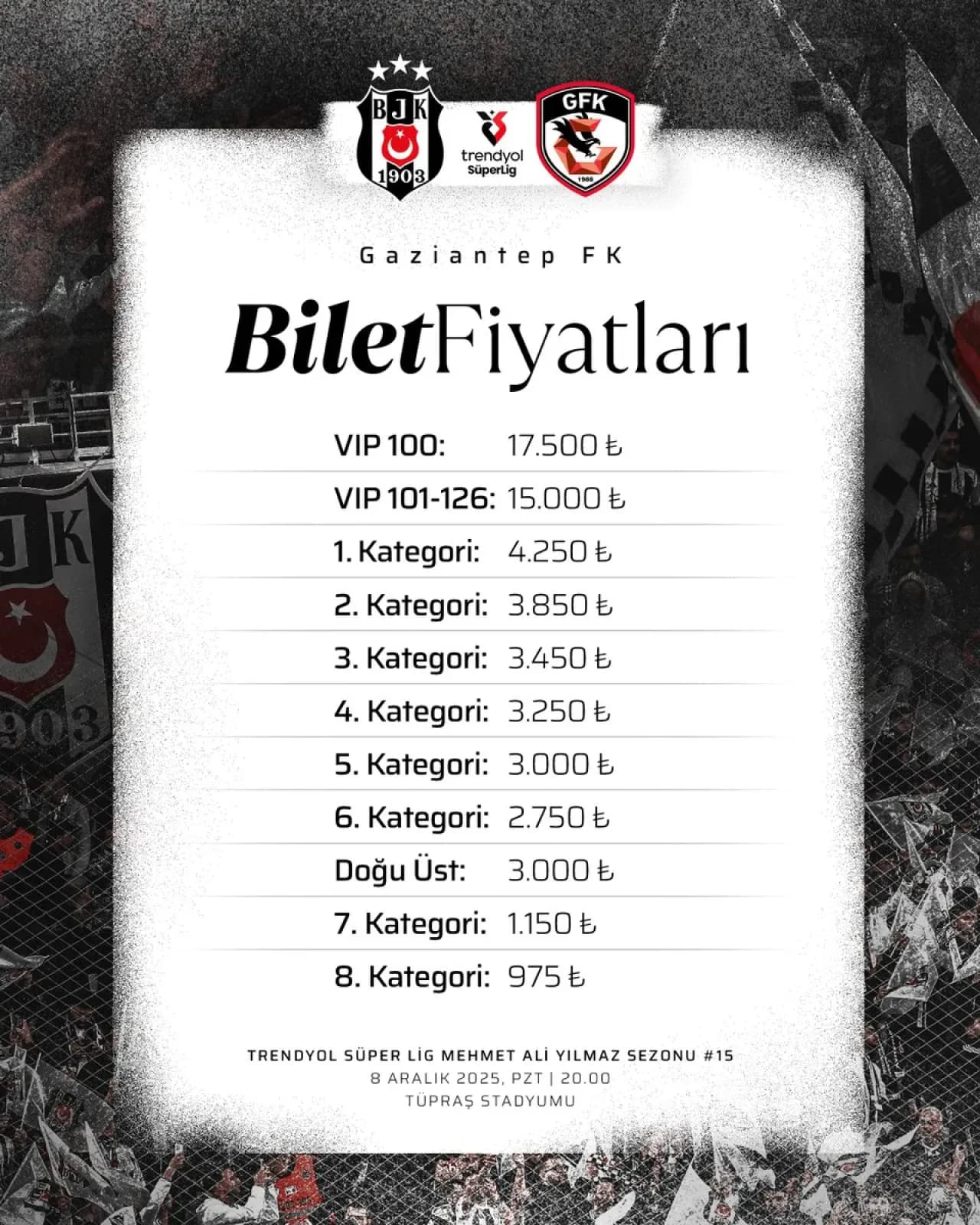 Beşiktaş, Gaziantep FK Maçı Biletleri Hakkında Taraftarlarını Bilgilendirdi Beşiktaş, Gaziantep FK Maçı Biletleri Hakkında Taraftarlarını Bilgilendirdi