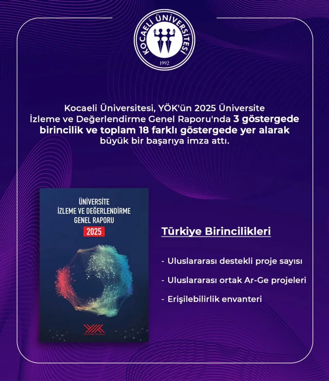 Kocaeli Üniversitesi 2025 YÖK Raporunda 3 Alanda Türkiye Birincisi Oldu Kocaeli Üniversitesi 2025 YÖK Raporunda 3 Alanda Türkiye Birincisi Oldu