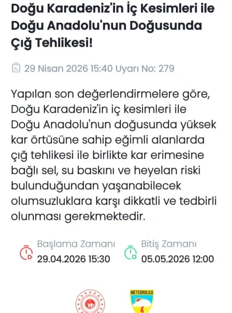 Doğu Karadeniz ve Doğu Anadolu'da Çığ Tehlikesi Uyarısı