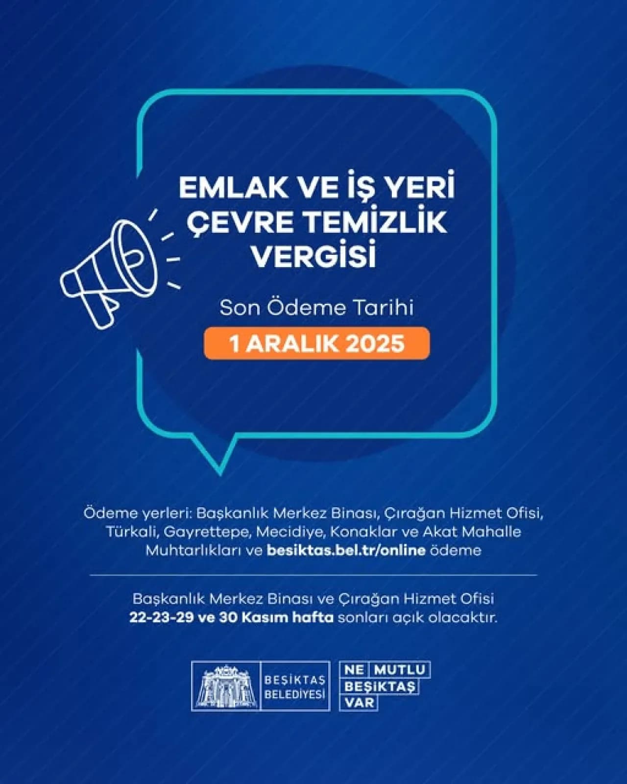 Beşiktaş'ta Emlak ve İş Yeri Çevre Temizlik Vergisi Ödeme Süresi Uzatıldı Beşiktaş'ta Emlak ve İş Yeri Çevre Temizlik Vergisi Ödeme Süresi Uzatıldı