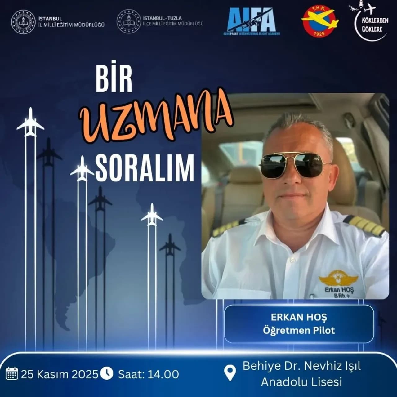 Pilot Erkan Hoş, Tuzla'da Gençlerle "Köklerden Göklere" Projesi Kapsamında Buluşuyor Pilot Erkan Hoş, Tuzla'da Gençlerle "Köklerden Göklere" Projesi Kapsamında Buluşuyor