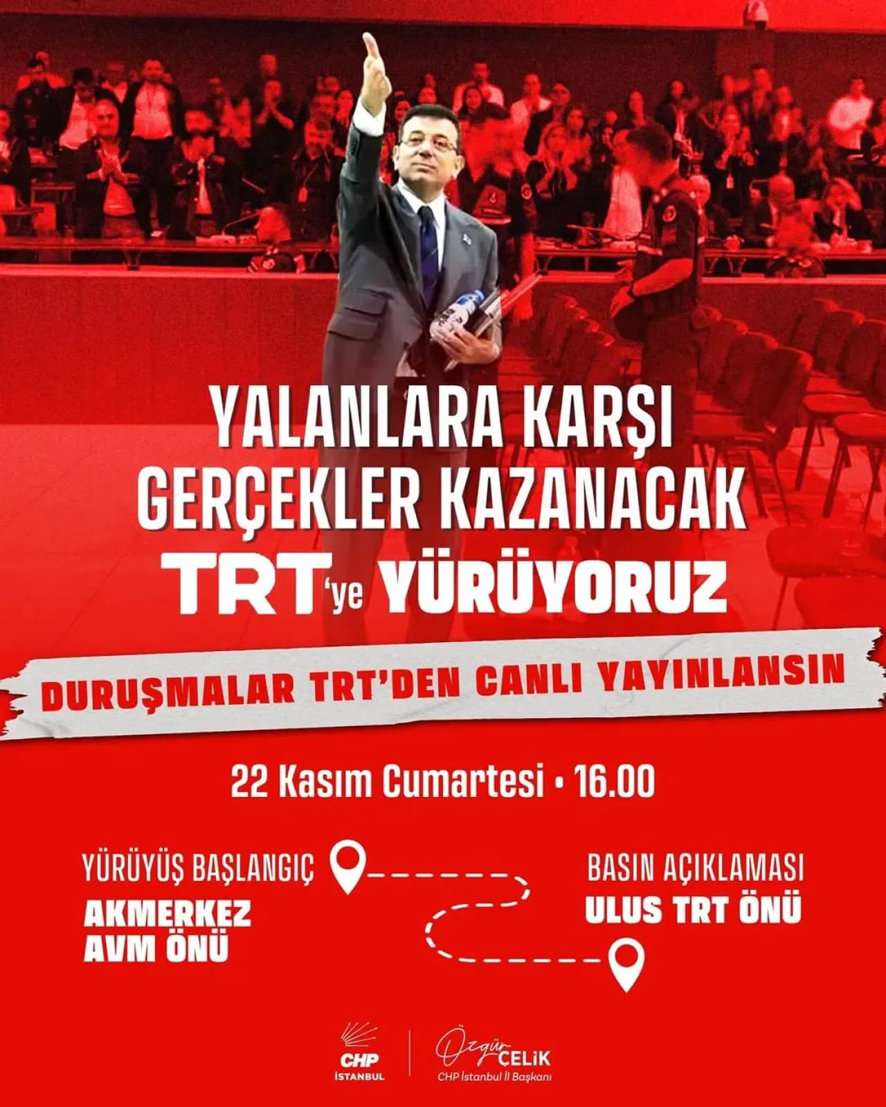 Kartal CHP İlçe Başkanlığı, TRT Önünde Yürüyüş Düzenliyor