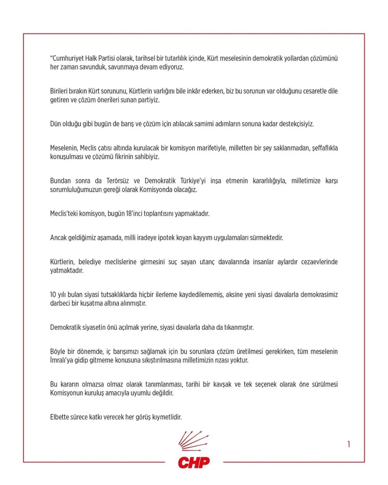 CHP Kadıköy İlçe Başkanlığı: "Barış, Demokrasi ve Adalet İçin Güçlü İradeye Sahibiz"
