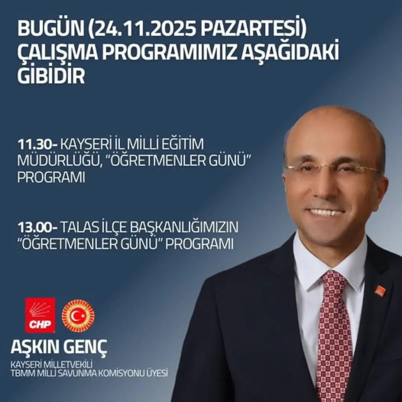 CHP Kayseri Milletvekili Aşkın Genç'ten 24 Kasım Öğretmenler Günü Mesajı CHP Kayseri Milletvekili Aşkın Genç'ten 24 Kasım Öğretmenler Günü Mesajı