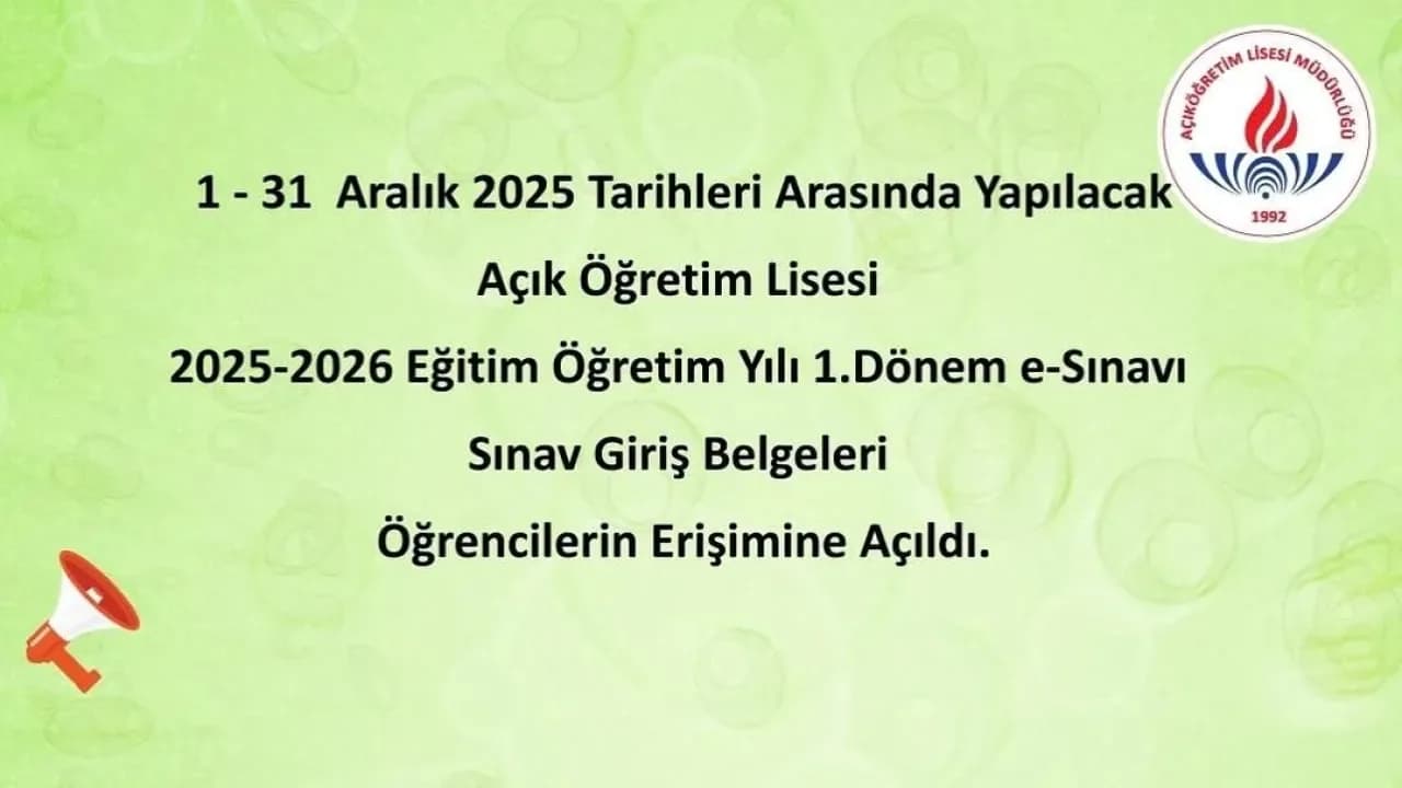Balıkesir'de Açık Öğretim Lisesi 2025-2026 1. Dönem Sınav Giriş Belgeleri Erişime Açıldı Balıkesir'de Açık Öğretim Lisesi 2025-2026 1. Dönem Sınav Giriş Belgeleri Erişime Açıldı