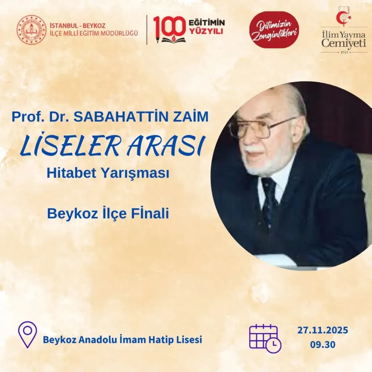 Prof. Dr. Sabahattin Zaim Hitabet Yarışması Beykoz Finali Yarın Yapılacak Prof. Dr. Sabahattin Zaim Hitabet Yarışması Beykoz Finali Yarın Yapılacak