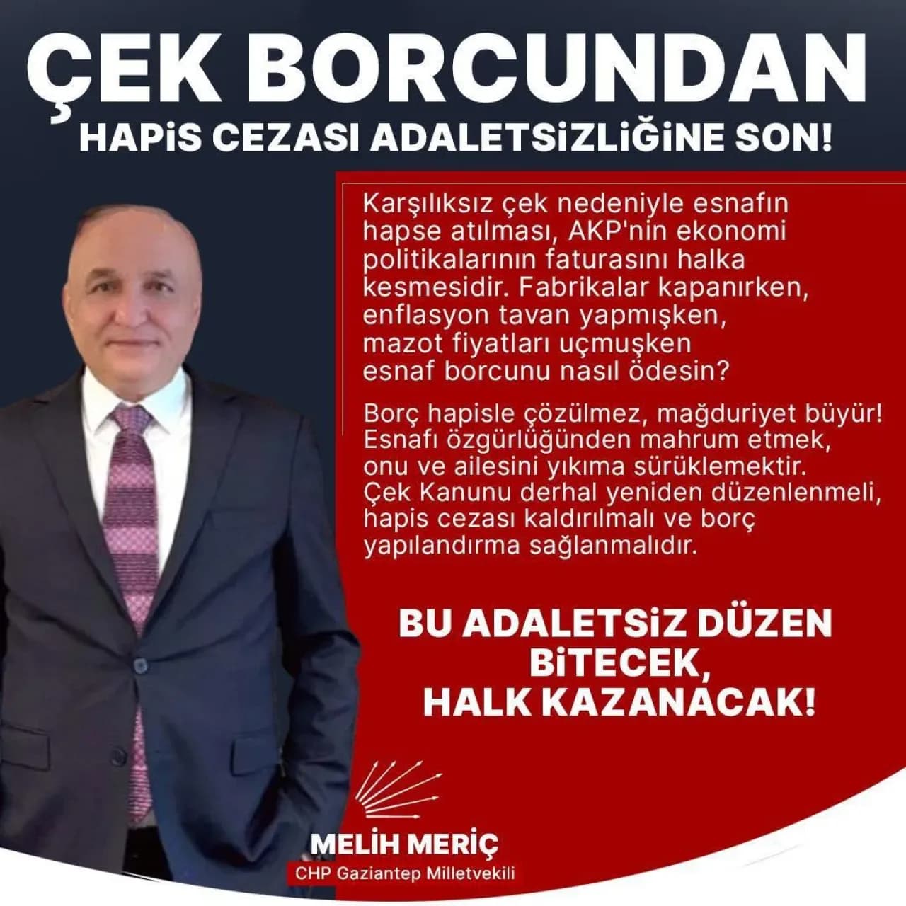 CHP'li Meriç'ten Karşılıksız Çekte Hapis Cezası Tepkisi: Adil Yeniden Yapılandırma Çağrısı CHP'li Meriç'ten Karşılıksız Çekte Hapis Cezası Tepkisi: Adil Yeniden Yapılandırma Çağrısı