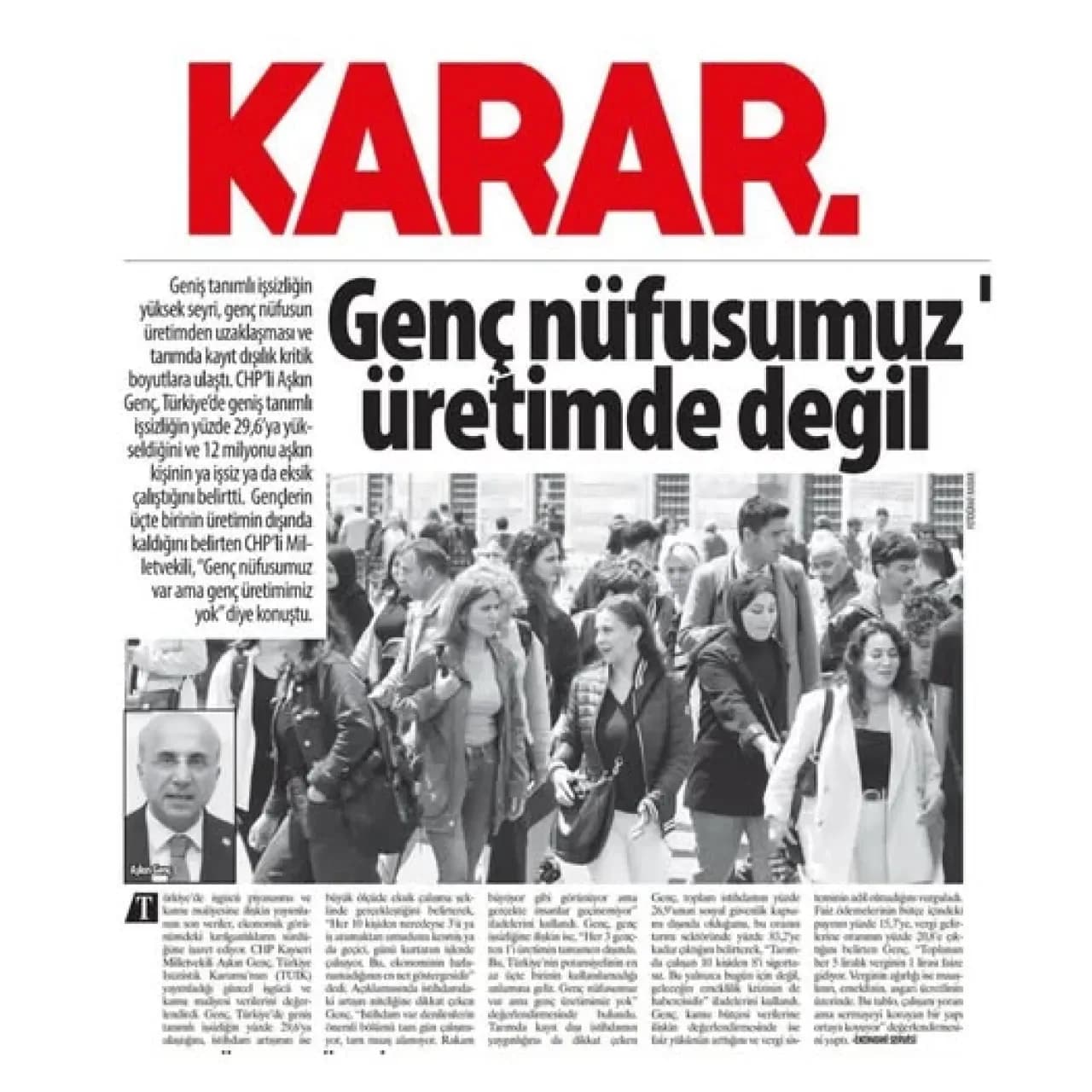 CHP'li Genç'ten İstihdam Krizi Uyarısı: 12 Milyon İşsiz veya Eksik Çalışıyor