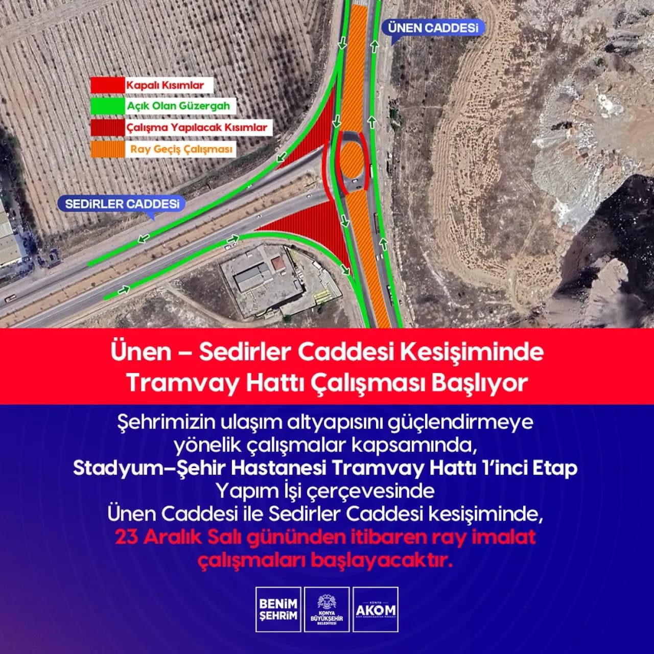 Konya'da Yeni Tramvay Hattı İçin Ray Çalışması Başlıyor Konya'da Yeni Tramvay Hattı İçin Ray Çalışması Başlıyor