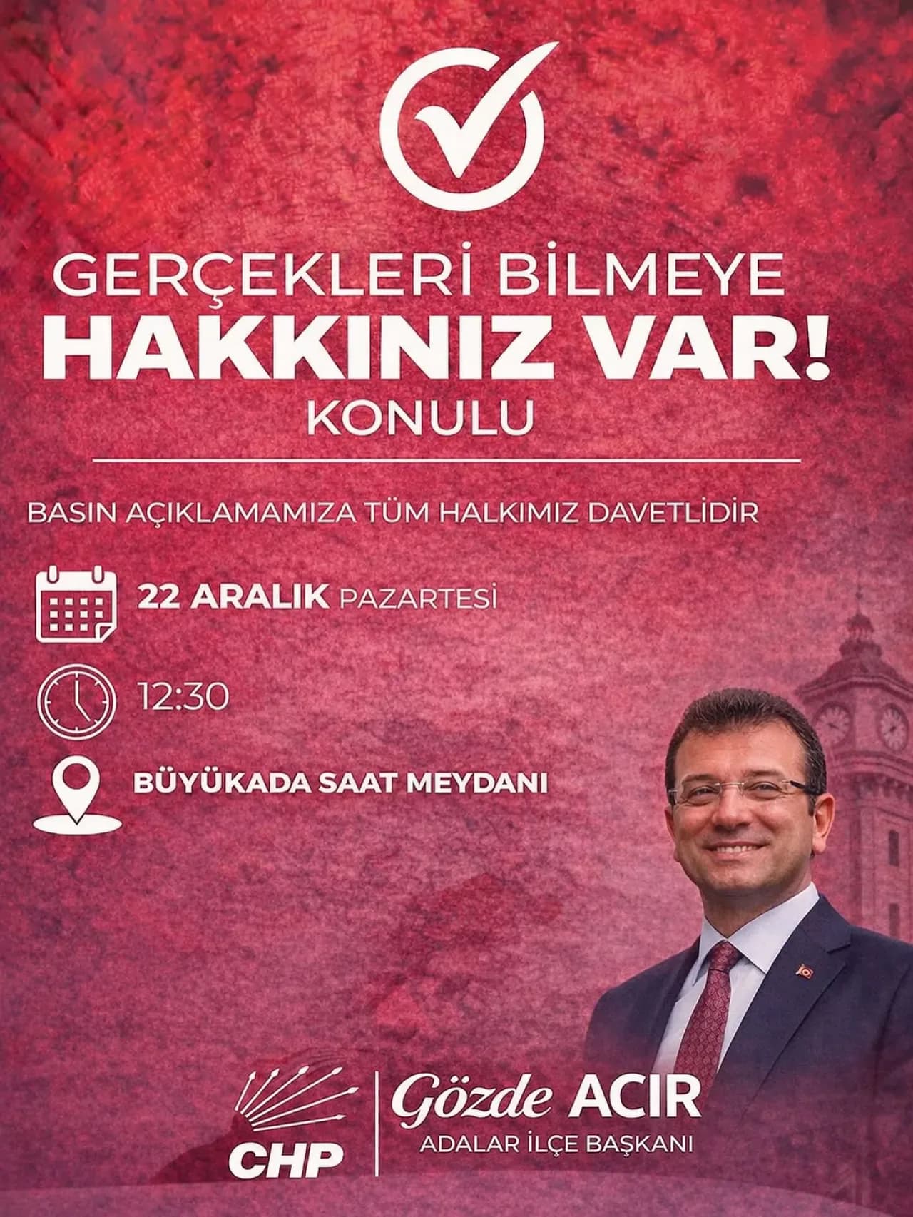 CHP Adalar İlçe Başkanlığı, Demokrasi ve Hukuk İçin Büyükada'da Basın Açıklaması Düzenliyor