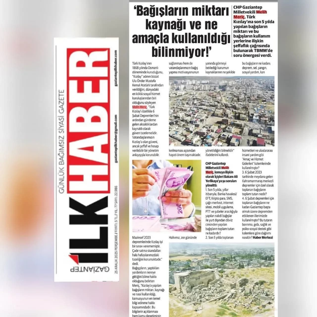 Milletvekili Melih Meriç'ten Kızılay'a Sert Soru: Deprem Bağışları Nerede?