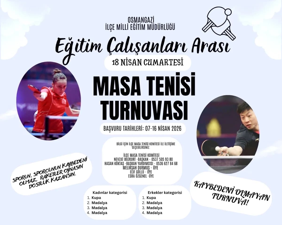 Bursa'da Eğitimciler İçin Kaybedeni Olmayan Masa Tenisi Turnuvası Bursa'da Eğitimciler İçin Kaybedeni Olmayan Masa Tenisi Turnuvası