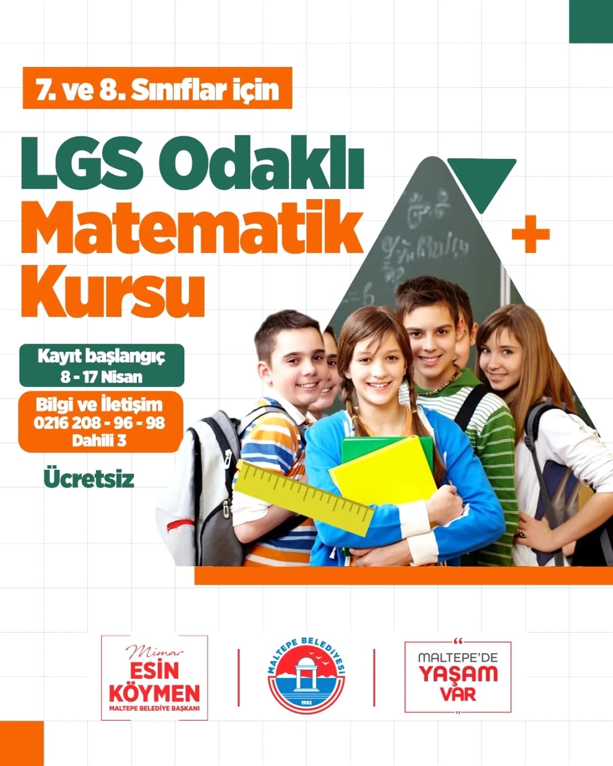 Maltepe'de LGS'ye Hazırlanan Öğrenciler İçin Ücretsiz Matematik Kursu Kayıtları Başladı