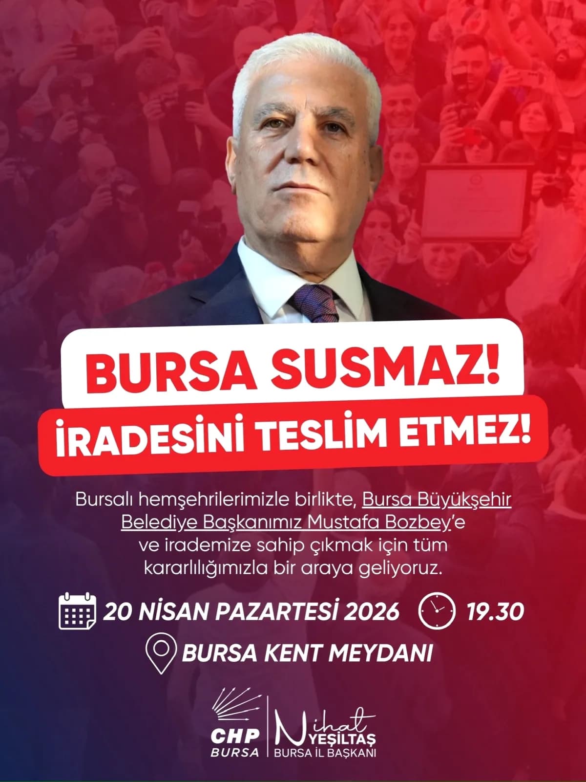 Bursa'da Bozbey'e Destek Buluşması: Kent Meydanı'nda Demokrasi Vurgusu