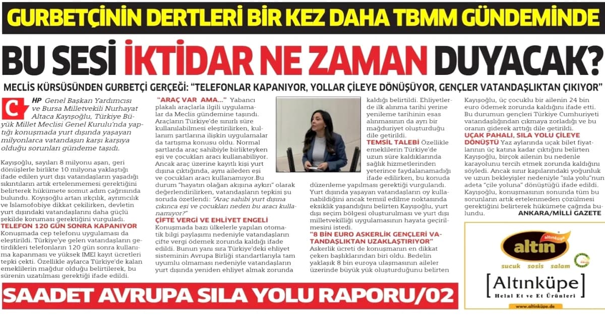 Gurbetçi Sorunları TBMM'de: CHP'li Kayışoğlu'nun Konuşması Almanya'da Yankı Buldu