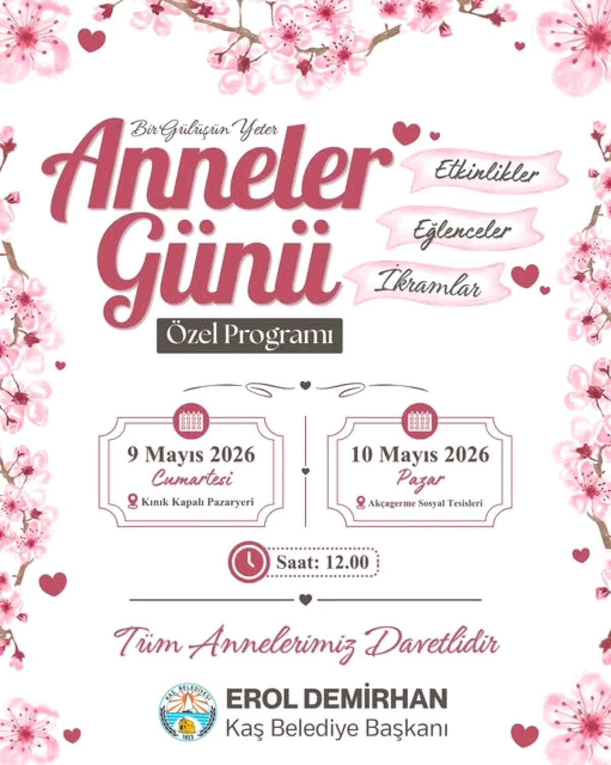 Kaş'ta Annelere Özel İki Günlük Kutlama Programı Düzenleniyor
