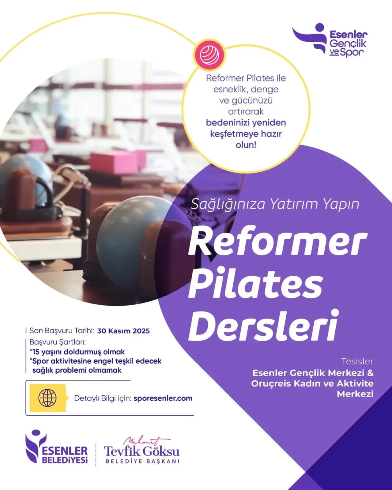 Esenler'de Reformer Pilates Dersleri Başlıyor Esenler'de Reformer Pilates Dersleri Başlıyor