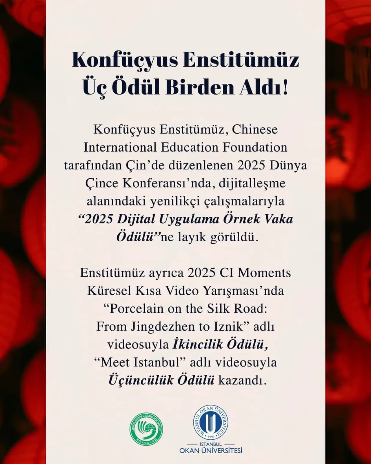 İstanbul Okan Üniversitesi Konfüçyus Enstitüsü'ne Üç Ödül Birden İstanbul Okan Üniversitesi Konfüçyus Enstitüsü'ne Üç Ödül Birden