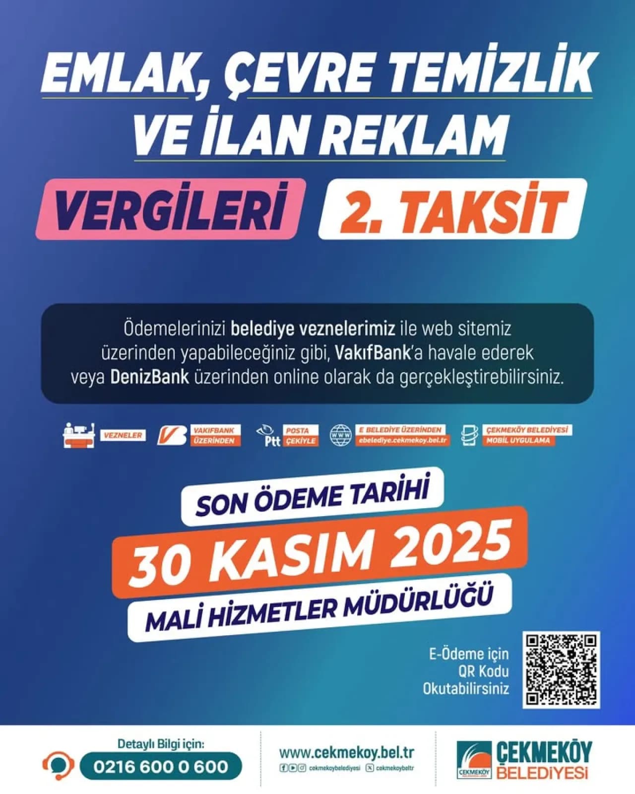 Çekmeköy'de Emlak ve Çevre Temizlik Vergisi Ödemeleri İçin Son Tarih 30 Kasım 2025 Çekmeköy'de Emlak ve Çevre Temizlik Vergisi Ödemeleri İçin Son Tarih 30 Kasım 2025