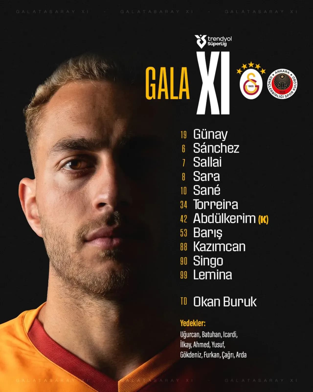 Galatasaray'ın Gençlerbirliği Maçındaki İlk 11'i Açıklandı Galatasaray'ın Gençlerbirliği Maçındaki İlk 11'i Açıklandı