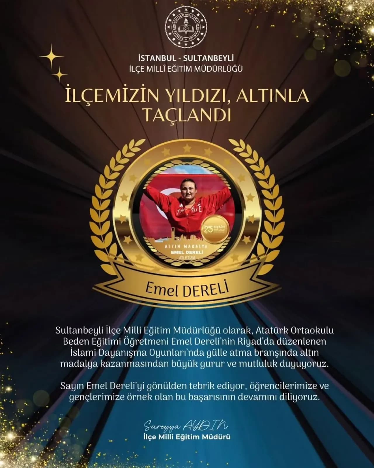 İstanbul'dan Öğretmen Sporcu Emel Dereli, Riyad'daki İslami Dayanışma Oyunları'nda Altın Madalya Kazandı İstanbul'dan Öğretmen Sporcu Emel Dereli, Riyad'daki İslami Dayanışma Oyunları'nda Altın Madalya Kazandı