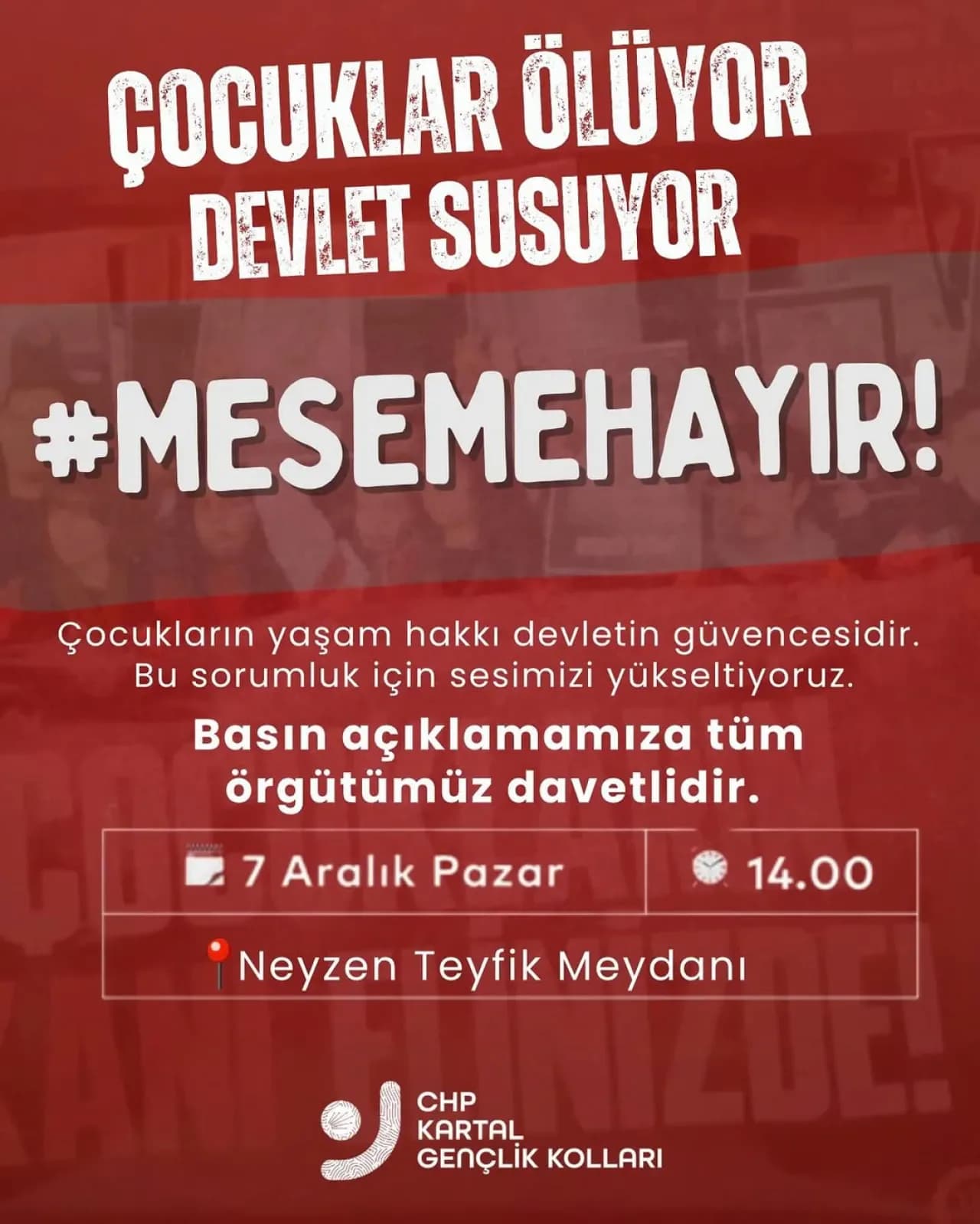 CHP Kartal Gençlik Kolları, Çocukların Yaşam Hakkı İçin Basın Açıklaması Yapacak CHP Kartal Gençlik Kolları, Çocukların Yaşam Hakkı İçin Basın Açıklaması Yapacak