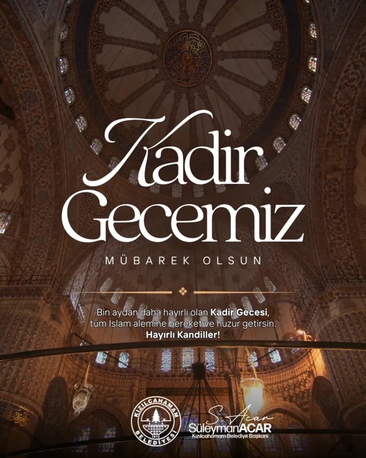 Kızılcahamam Belediyesi'nden Kadir Gecesi Mesajı: "Birlik ve Beraberliğimiz Güçlensin" Kızılcahamam Belediyesi'nden Kadir Gecesi Mesajı: "Birlik ve Beraberliğimiz Güçlensin"