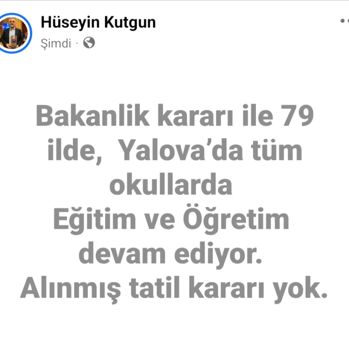 Yalova'da Okullar Tatil Değil: Eğitim-Öğretim Devam Ediyor Yalova'da Okullar Tatil Değil: Eğitim-Öğretim Devam Ediyor