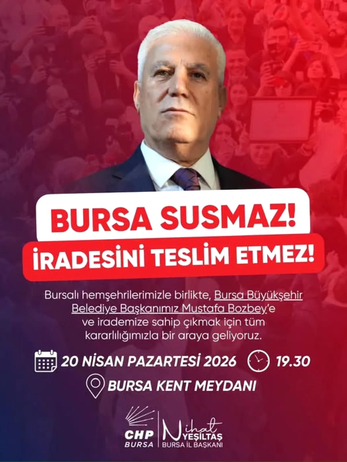 CHP Bursa'dan Halka Çağrı: Kent Meydanı'nda Buluşalım CHP Bursa'dan Halka Çağrı: Kent Meydanı'nda Buluşalım