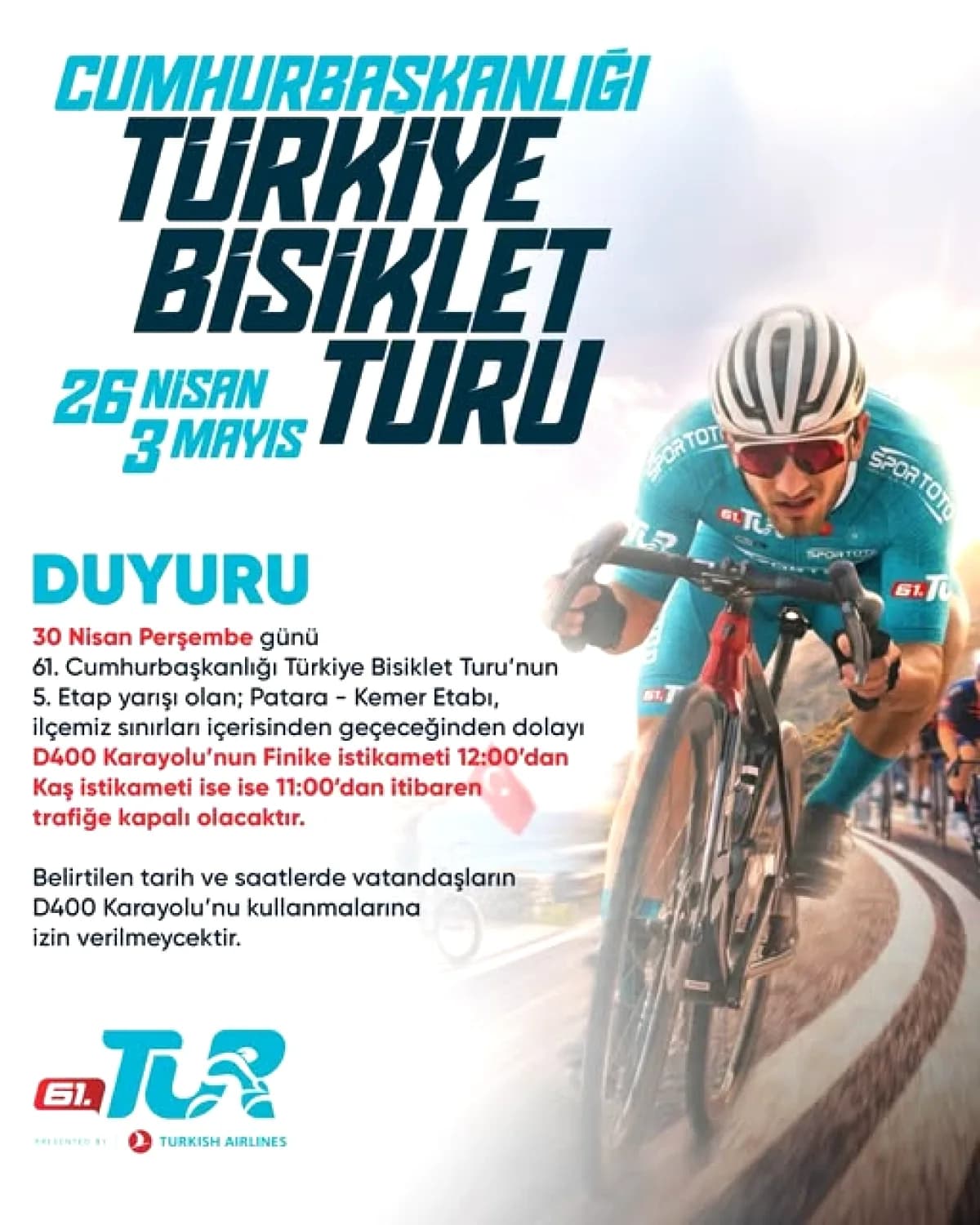Demre'de Yarın D400 Karayolu Trafiğe Kapatılıyor Demre'de Yarın D400 Karayolu Trafiğe Kapatılıyor