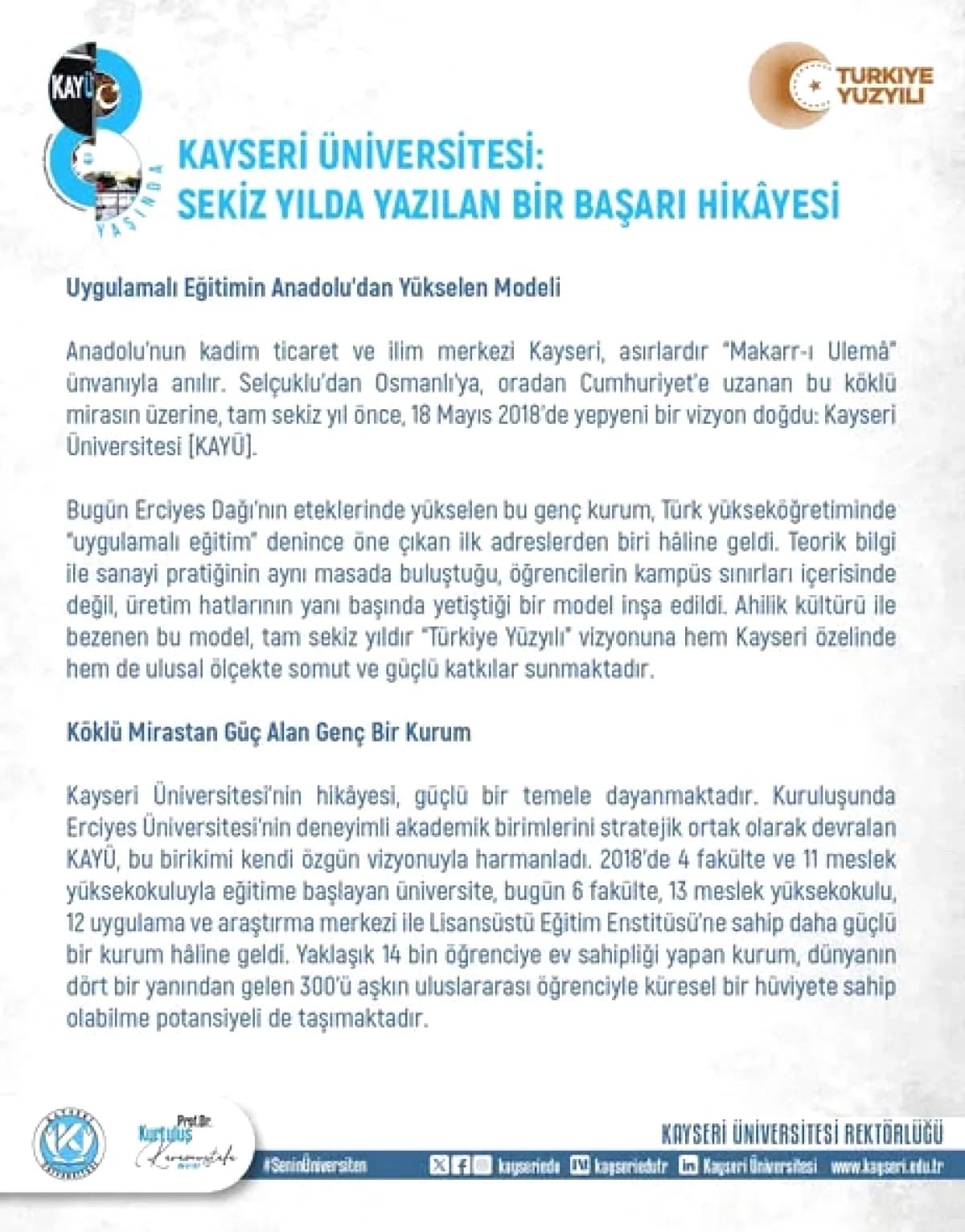 Karamustafa'dan Kayseri Üniversitesi 8. Kuruluş Yıl Dönümü Mesajı Karamustafa'dan Kayseri Üniversitesi 8. Kuruluş Yıl Dönümü Mesajı
