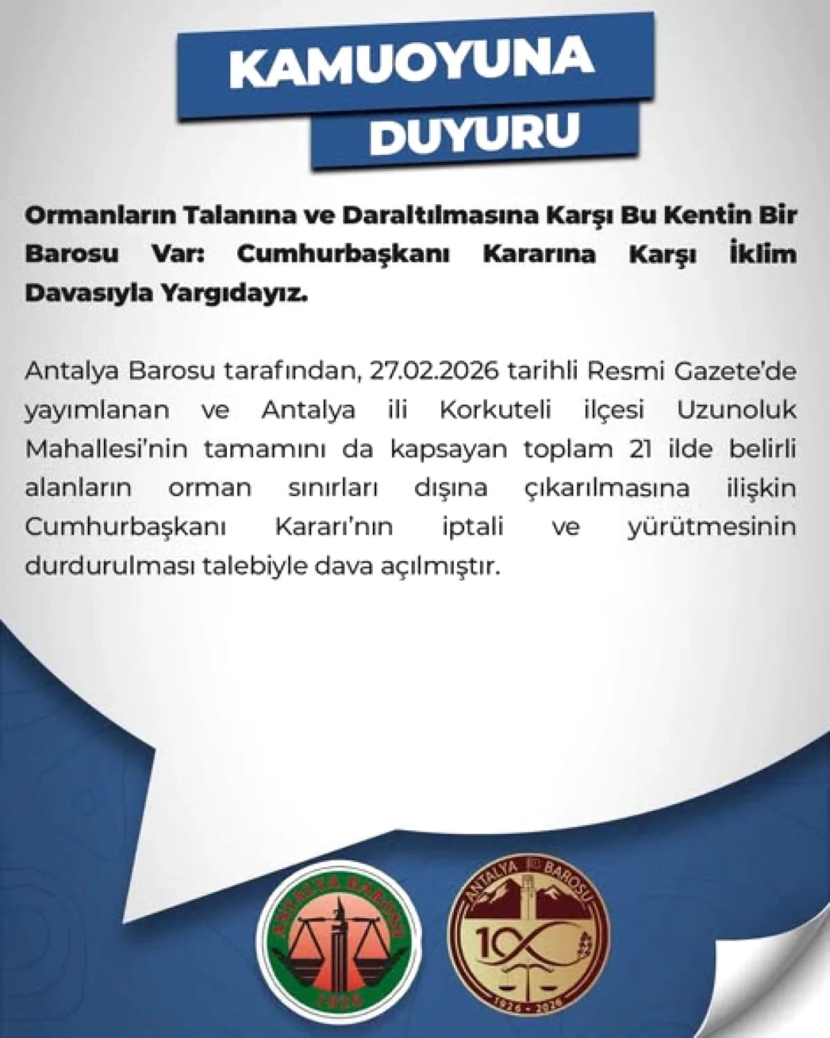 Antalya Barosu Ormanlar İçin İklim Davası Açtı Antalya Barosu Ormanlar İçin İklim Davası Açtı