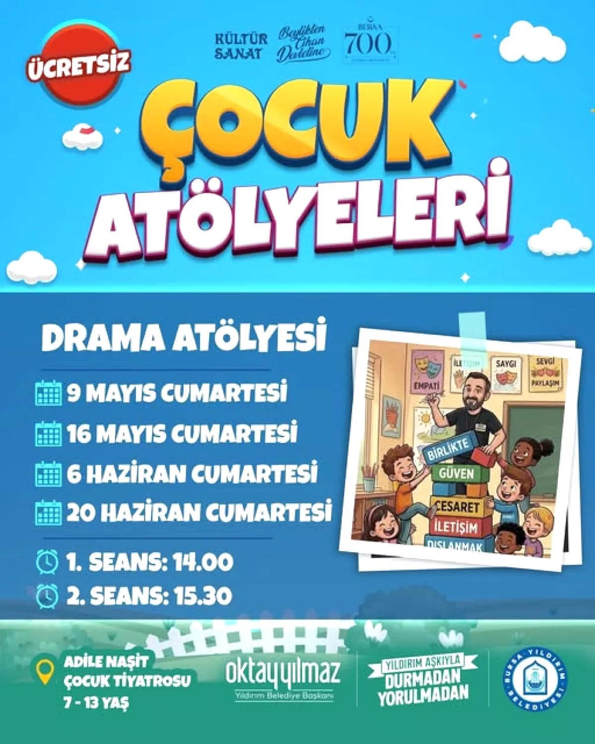 Yıldırım'da Çocuklar İçin Ücretsiz Drama Atölyesi Başlıyor Yıldırım'da Çocuklar İçin Ücretsiz Drama Atölyesi Başlıyor
