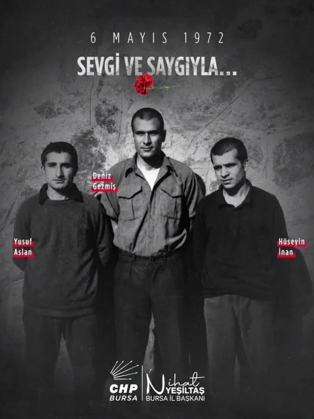 CHP Bursa, Deniz Gezmiş ve Arkadaşlarını 54 Yıl Sonra Andı CHP Bursa, Deniz Gezmiş ve Arkadaşlarını 54 Yıl Sonra Andı
