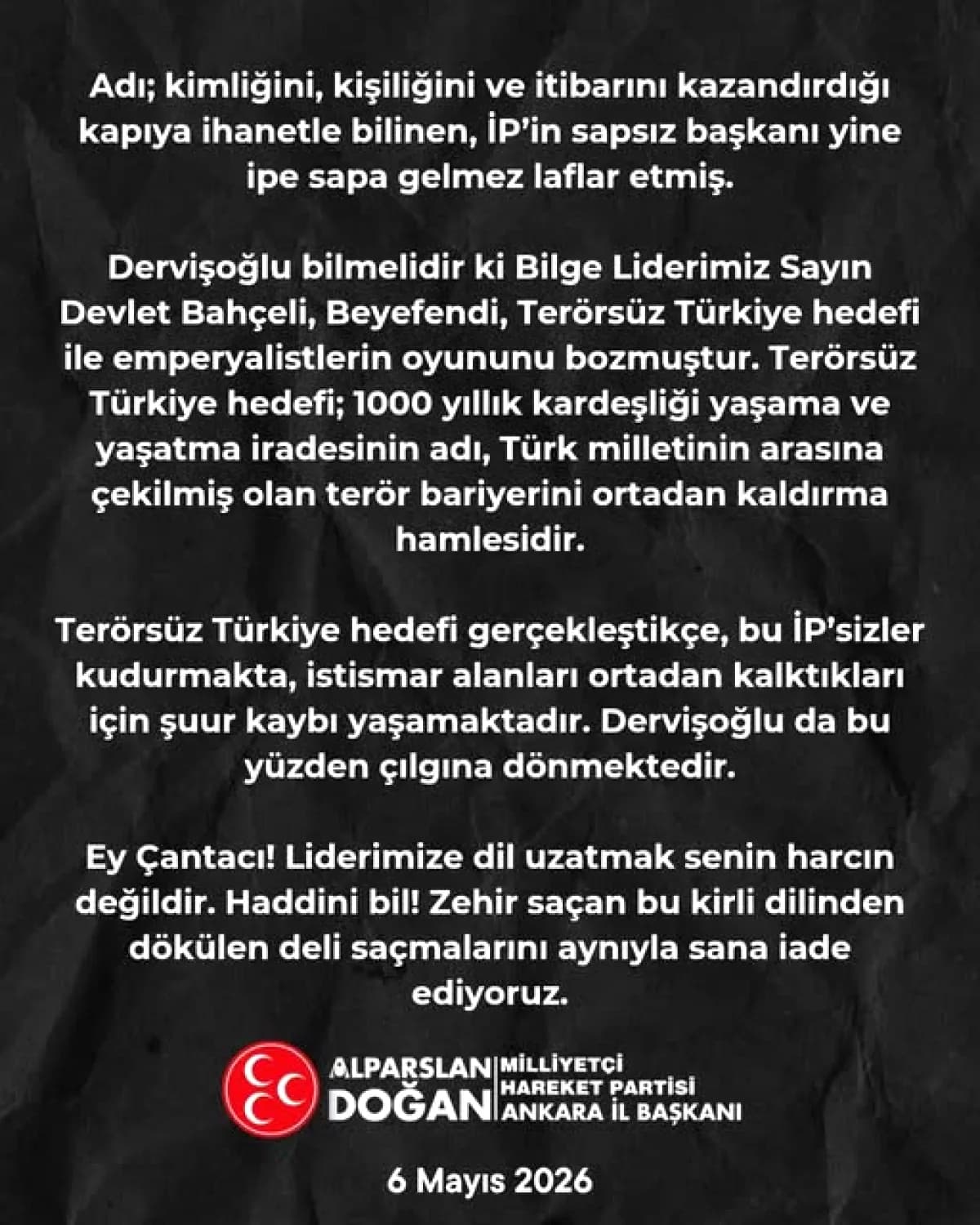 MHP Ankara İl Başkanı'ndan İYİ Parti Liderine Sert Yanıt MHP Ankara İl Başkanı'ndan İYİ Parti Liderine Sert Yanıt