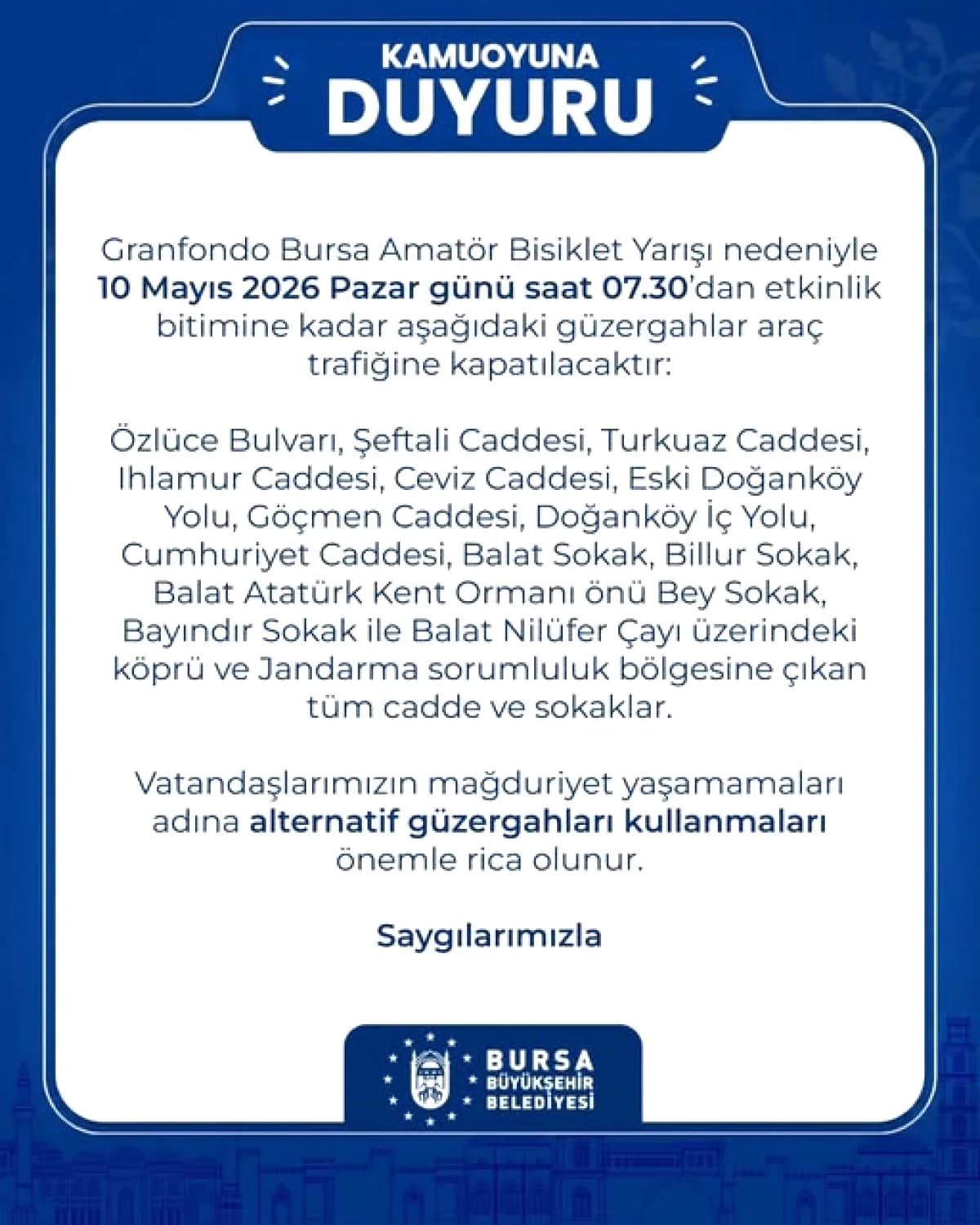 Bursa'da Yarın Bisiklet Yarışı: Bu Yollar Trafiğe Kapatılıyor Bursa'da Yarın Bisiklet Yarışı: Bu Yollar Trafiğe Kapatılıyor