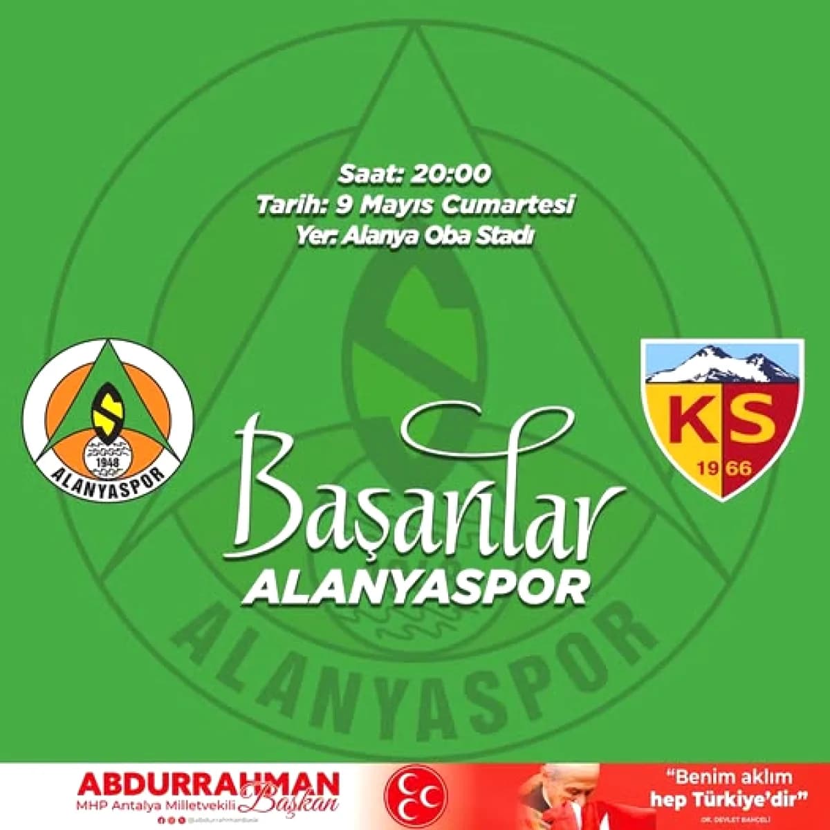 Alanyaspor'a Destek Mesajı: Antalya Milletvekili Başkan'dan Başarı dileği Alanyaspor'a Destek Mesajı: Antalya Milletvekili Başkan'dan Başarı dileği