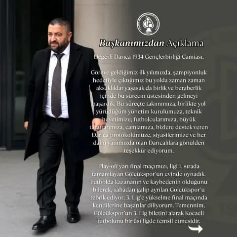 Darıca 1934 Gençlerbirliği Başkanı Poyraz'dan Sezon Değerlendirmesi Darıca 1934 Gençlerbirliği Başkanı Poyraz'dan Sezon Değerlendirmesi