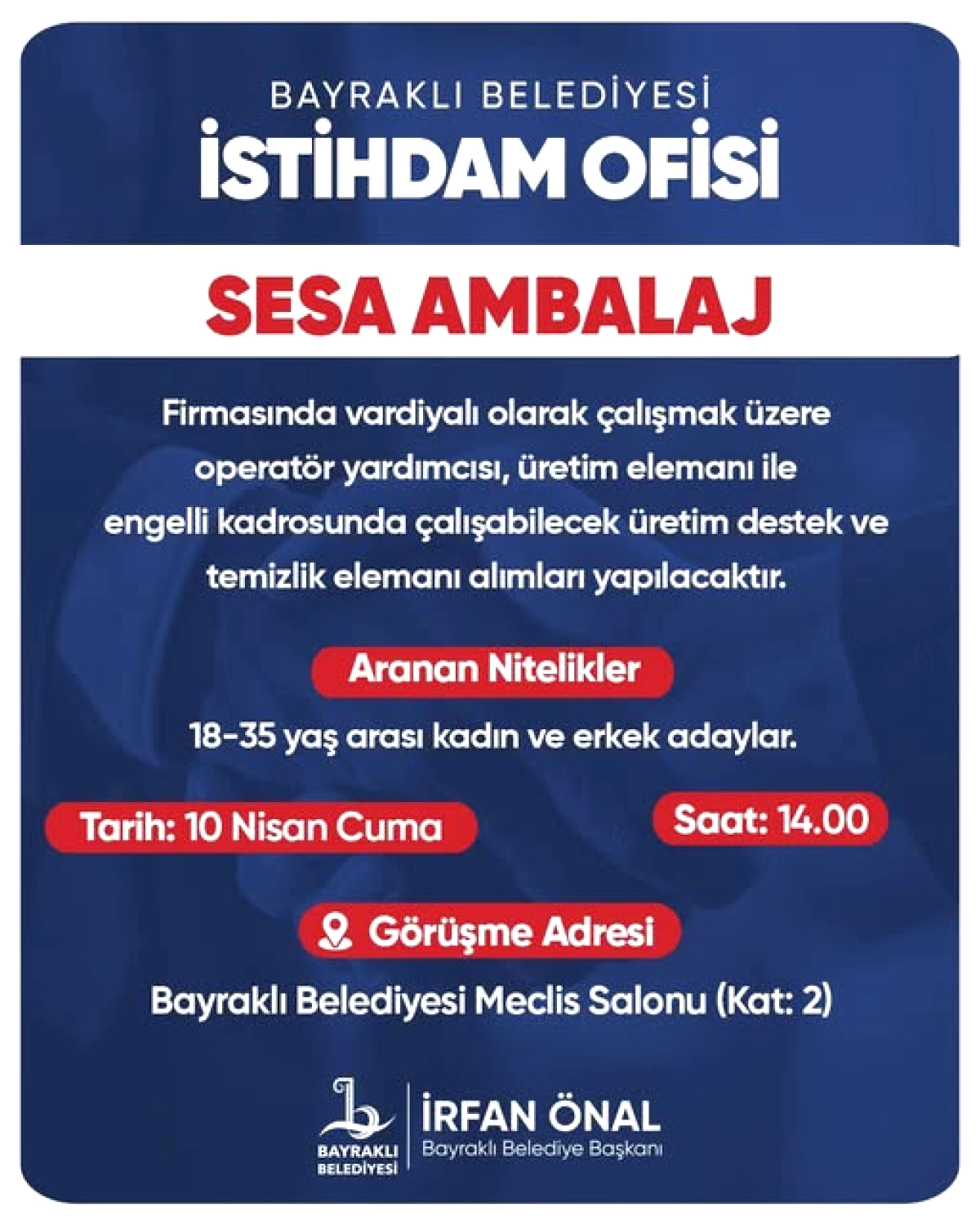 İzmir Bayraklı'da Engelli Kadrosu Dahil Personel Alımı Başlıyor