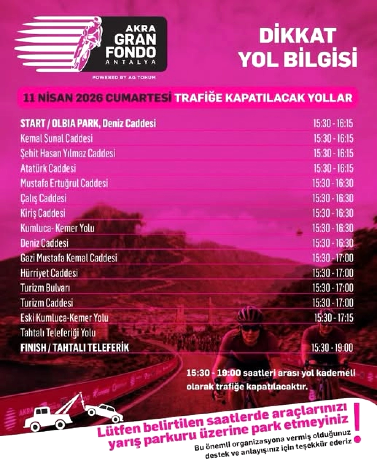 Kemer'de 11-12 Nisan'da Bisiklet Yarışı: Hangi Yollar Kapanacak?