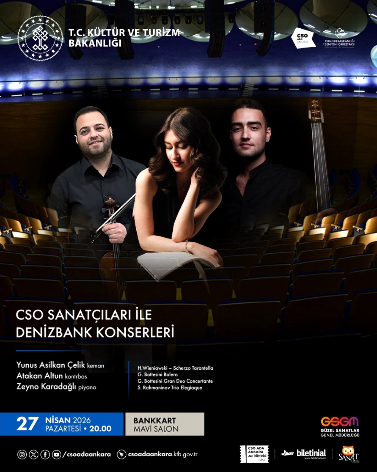 CSO Ada Ankara'da Keman, Kontrbas ve Piyano Dinamik Birlikteliği