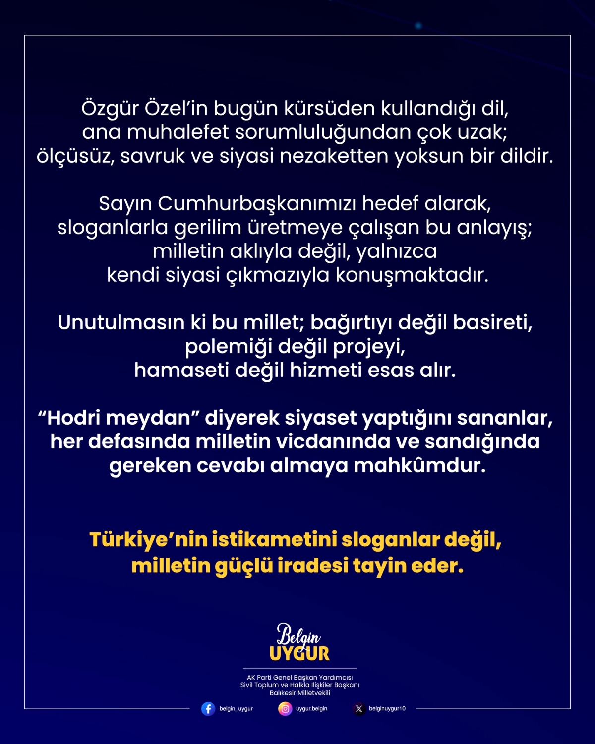 Belgin Uygur'dan Özgür Özel'e Sert Yanıt