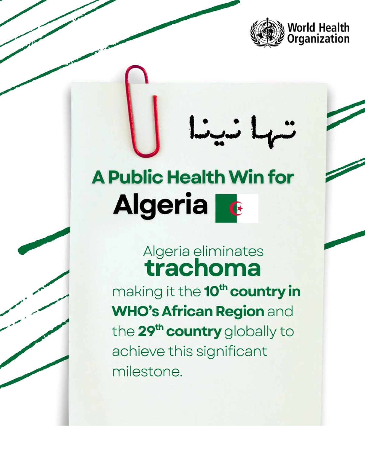 Algeria, Körlüğün Önde Gelen Nedeni Trahomu Yok Etti