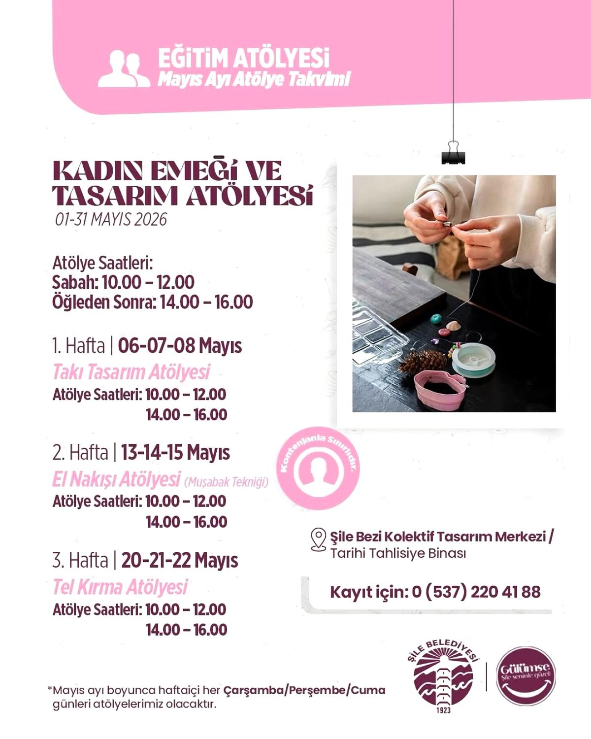 Şile'de Kadın Emeği ve Tasarım Atölyesi Mayıs Programı Açıklandı