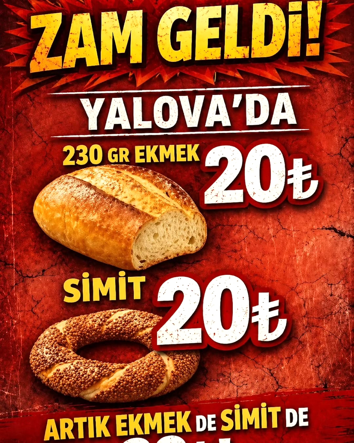 Yalova'da Ekmek ve Simit Fiyatları 25 Nisan'dan İtibaren 20 TL Oldu